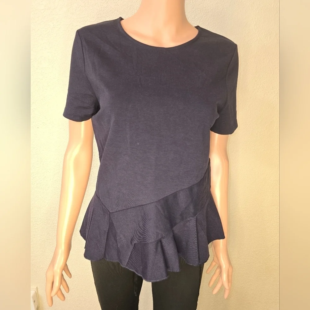 J. Crew Black Fitted Peplum Top Blouse Navy Blue Size Small